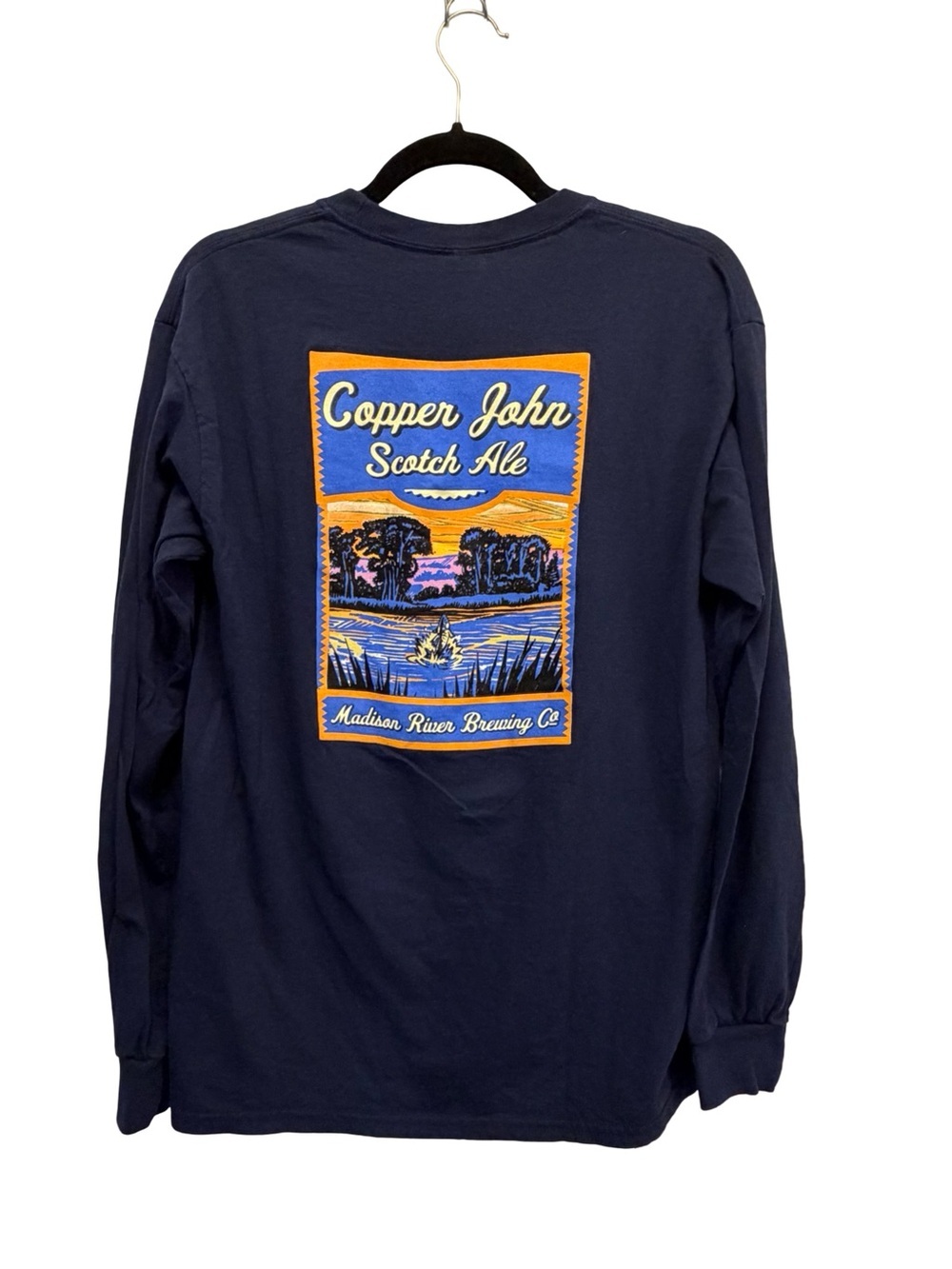 Madison River Brewing Co Long Sleeve T Shirt M Navy Blue Belgrade MT Beer NWOT